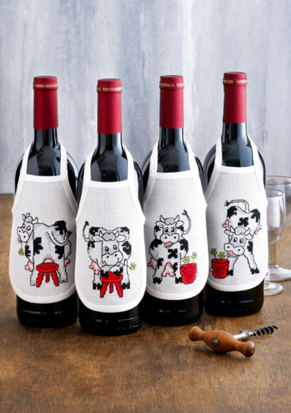 Kit de Bordado Vaca, taburete y cubo 10 x 15 cm