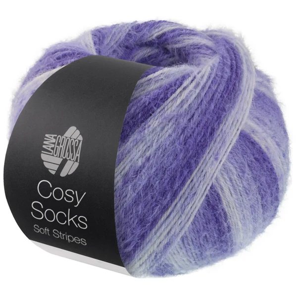 Lana Grossa Cosy Socks Soft Stripes 101 Azul violeta/violeta azul/violeta claro/blanco