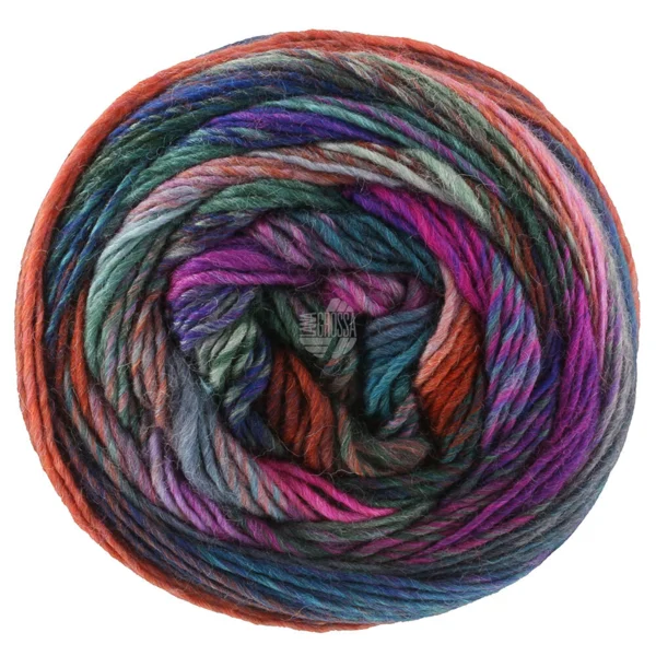 Lana Grossa Colorissimo 222 Azul vaquero/Berenjena/Rosa/Naranja/Color salmón/Gris/Violeta gris oscuro/Gris verde/Verde oscuro