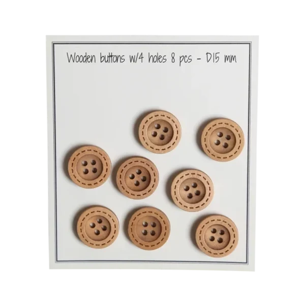 Go Handmade Botones de Madera con Pespuntes (8 piezas): 15 mm