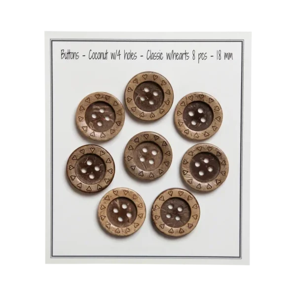 Go Handmade Botones de Coco con Corazones: 18 mm