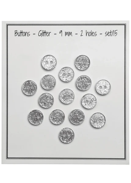Go Handmade Botones con Purpurina 9 mm Plata