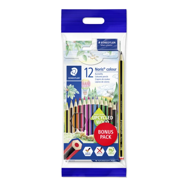 STAEDTLER Noris Club Lápices de Colores + Lápiz y Goma de Borrar, 12 + 2 piezas – Imagen principal
