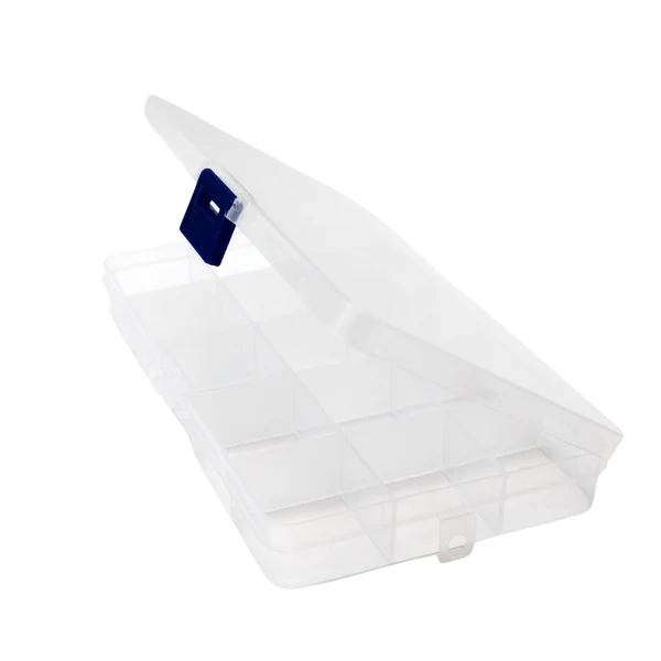 Caja de plástico con tapa Transparente 17,6 x 10 cm, 15 compartimentos