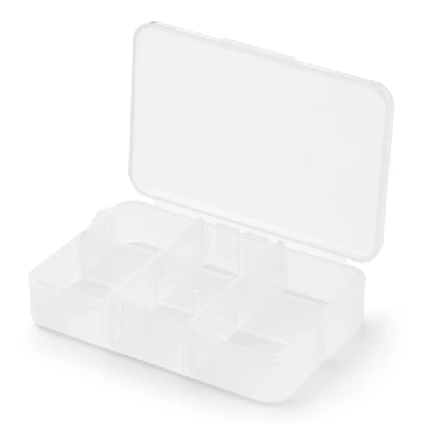 Caja de plástico con tapa Transparente 8 x 5,5 cm, 6 compartimentos
