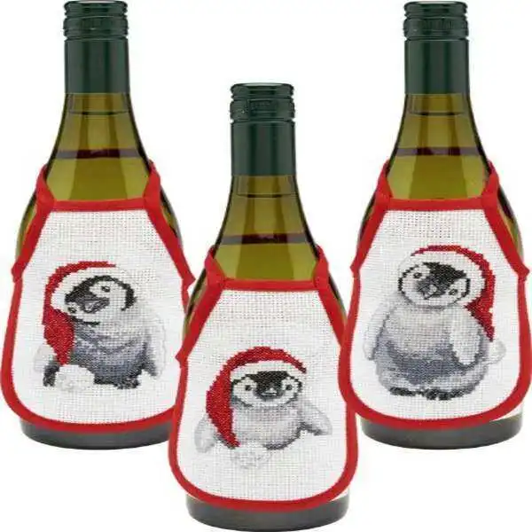 Kit de bordado delantal de vino pingüinos