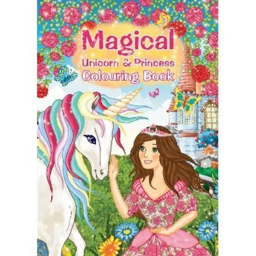 Libro para colorear A4 Unicornio Mágico y Princesa, 16 páginas