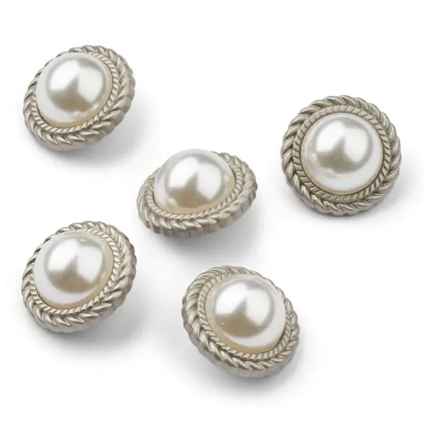 HobbyArts Botones de perlas, blancos/plata, 21 mm, 5 unidades