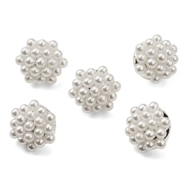 HobbyArts Botones de perlas, Blanco/plata, 13*15 mm, 5 unidades.