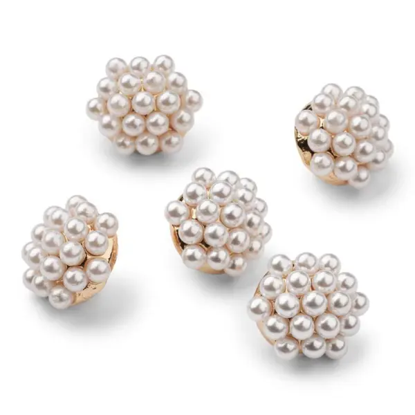 HobbyArts Botones de Perlas, Blanco/Dorado, 13*15 mm, 5 piezas