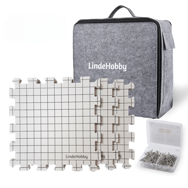 LindeHobby Alfombrillas de Blocking en Bolsa de Fieltro con 100 Alfileres en T, Blanco