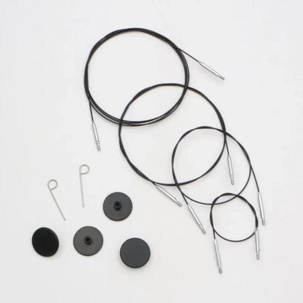 KnitPro Thin & Flex Cable, Negro Plata Swivel, 40–150 cm
