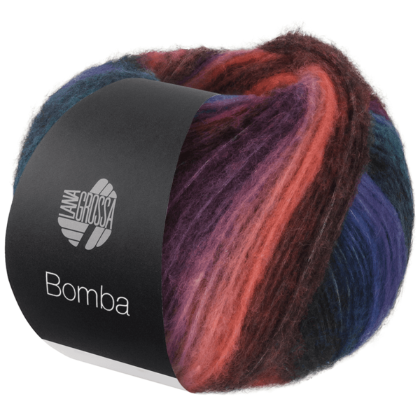 Lana Grossa Bomba 03 Salmón/rojo grisáceo/púrpura oscuro/azul turquesa/azul petróleo/azul real