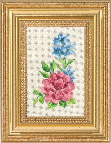 Kit de bordado Rosa y flores azules 9 x 14 cm