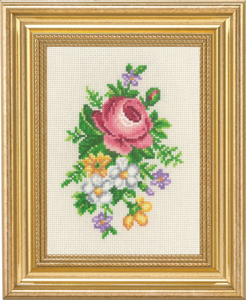 Kit de Bordado Rosa y flores blancas 14 x 19 cm