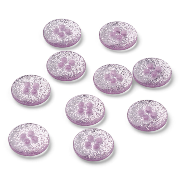 LindeHobby Botones con Purpurina, Morado, 12 mm, 10 uds