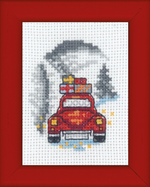 Kit de bordado Coche rojo imagen navideña 6 x 8 cm