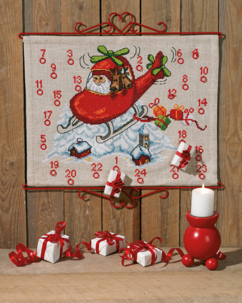 Kit de bordado Papá Noel en helicóptero 50 x 38 cm
