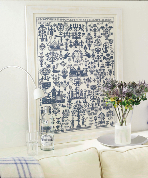 Kit de bordado Paño de nombre año 1830 azul 50 x 72 cm