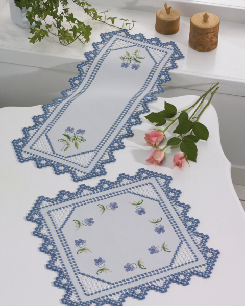 Kit de bordado Hardanger violeta azul 28 x 68 cm