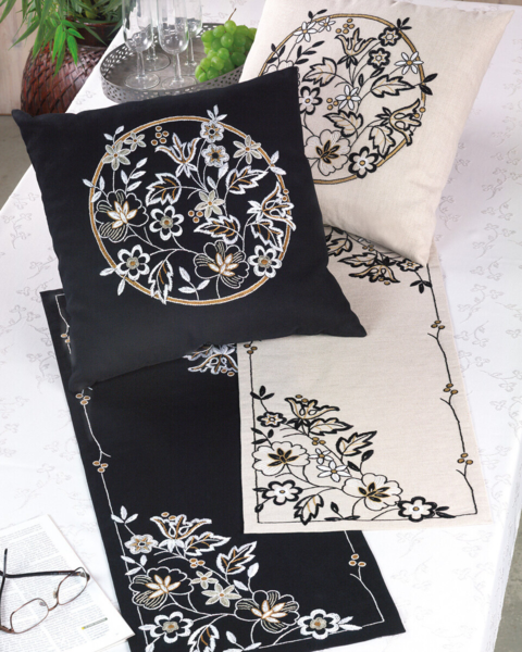 Kit de bordado Bordado blanco sobre negro 31 x 85 cm