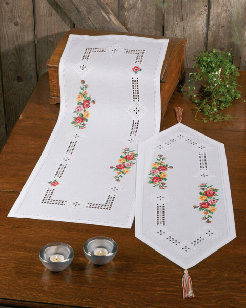Kit de bordado Hardanger con rosas 30 x 82 cm