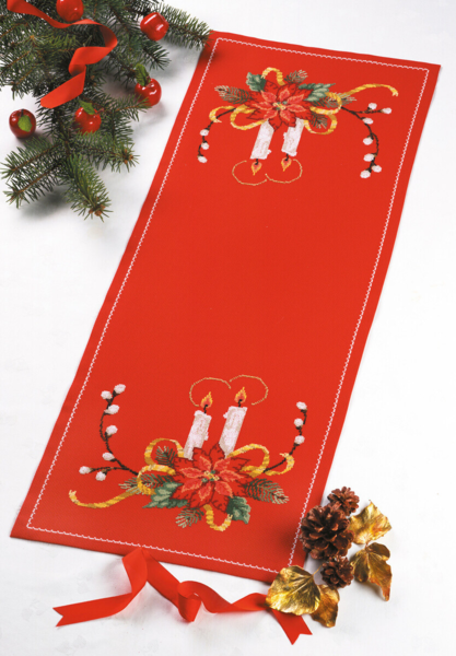 Kit de bordado Estrella de Navidad en rojo 35 x 91 cm