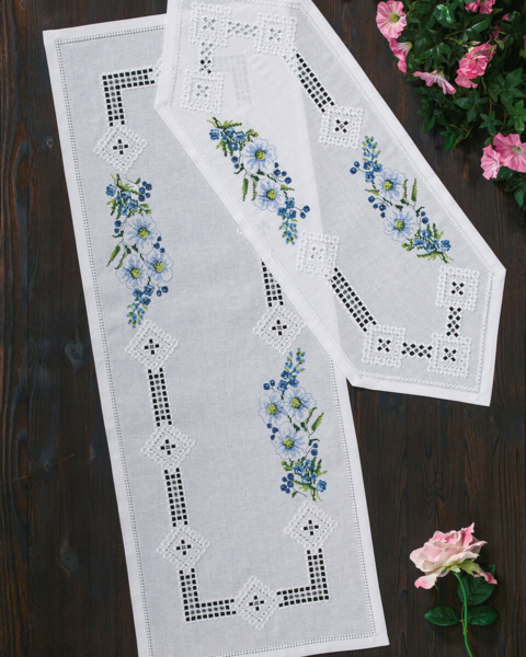 Kit de bordado Hardanger con flores 38 x 101 cm