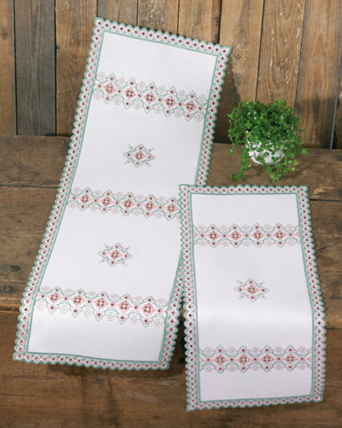 Kit de Bordado Hardanger rosa/verde 33 x 99 cm