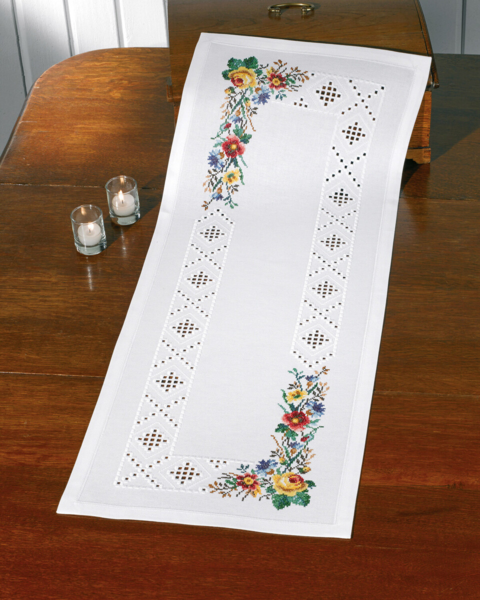 Kit de Bordado Hardanger/flores 39 x 102 cm