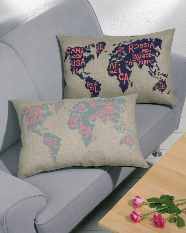 Kit de bordado Mapa mundial gris azul 68 x 46 cm