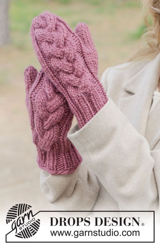 261-22 Thistle Twist Mittens by DROPS Design