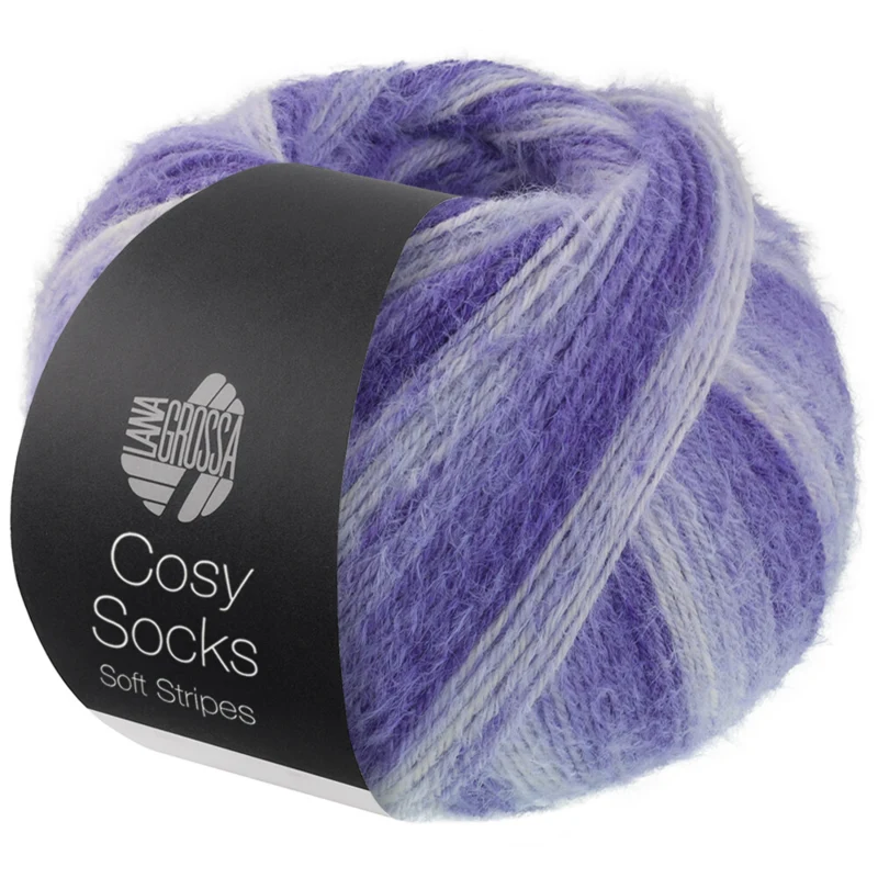 Lana Grossa Cosy Socks Soft Stripes 101 Azul violeta/violeta azul/violeta claro/blanco