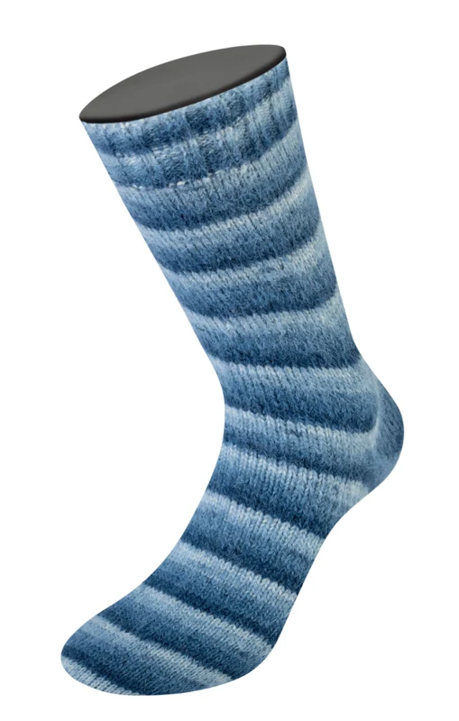 Lana Grossa Cosy Socks Soft Stripes 106 Negro azul/gris azul/azul humo/azul blanco