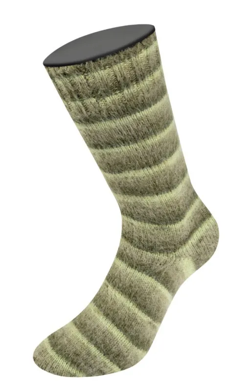 Lana Grossa Cosy Socks Soft Stripes 107 Verde claro/verde reseda/verde gris/verde musgo