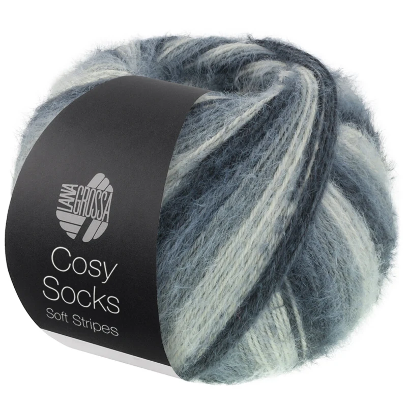 Lana Grossa Cosy Socks Soft Stripes 104 Antracita/gris oscuro/gris ratón/gris claro