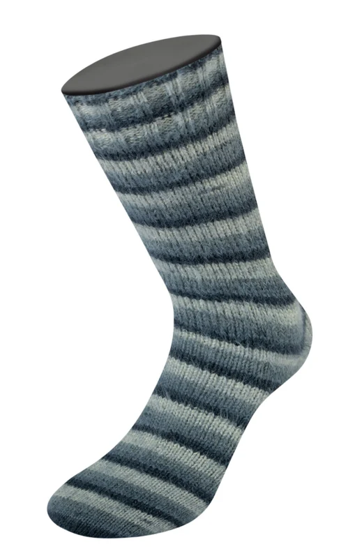 Lana Grossa Cosy Socks Soft Stripes 104 Antracita/gris oscuro/gris ratón/gris claro