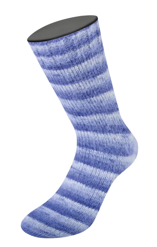 Lana Grossa Cosy Socks Soft Stripes 101 Azul violeta/violeta azul/violeta claro/blanco