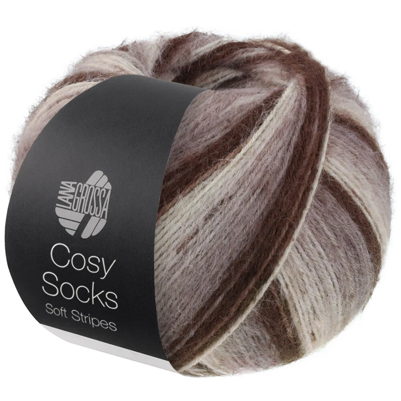 Lana Grossa Cosy Socks Soft Stripes 103 Moca/gris marrón/beige/crema