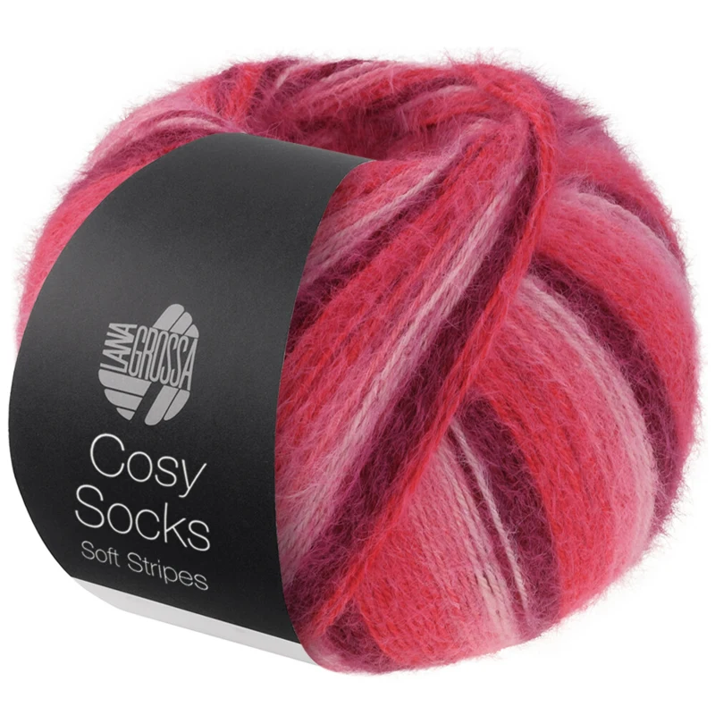 Lana Grossa Cosy Socks Soft Stripes 105 Burdeos/rosa/frambuesa/rosa