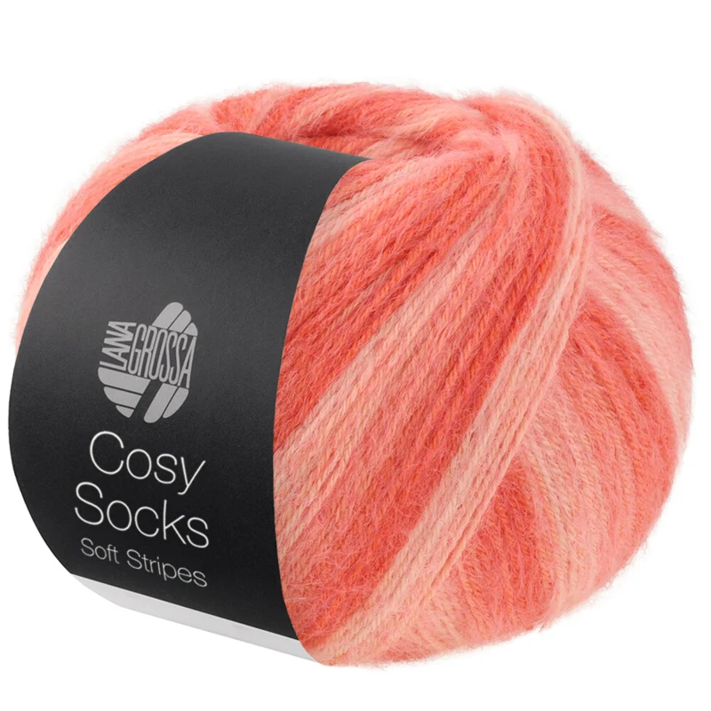 Lana Grossa Cosy Socks Soft Stripes 113 Salmón/rojo salmón/coral