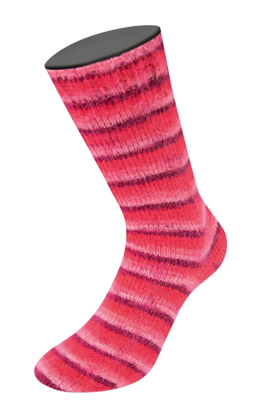 Lana Grossa Cosy Socks Soft Stripes 105 Burdeos/rosa/frambuesa/rosa