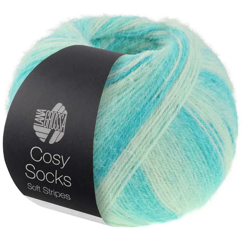 Lana Grossa Cosy Socks Soft Stripes 102 Jade/verde claro/verde blanco/blanco roto