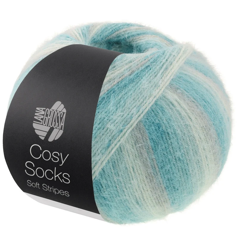 Lana Grossa Cosy Socks Soft Stripes 110 Gris claro/menta/turquesa menta/turquesa/petróleo claro