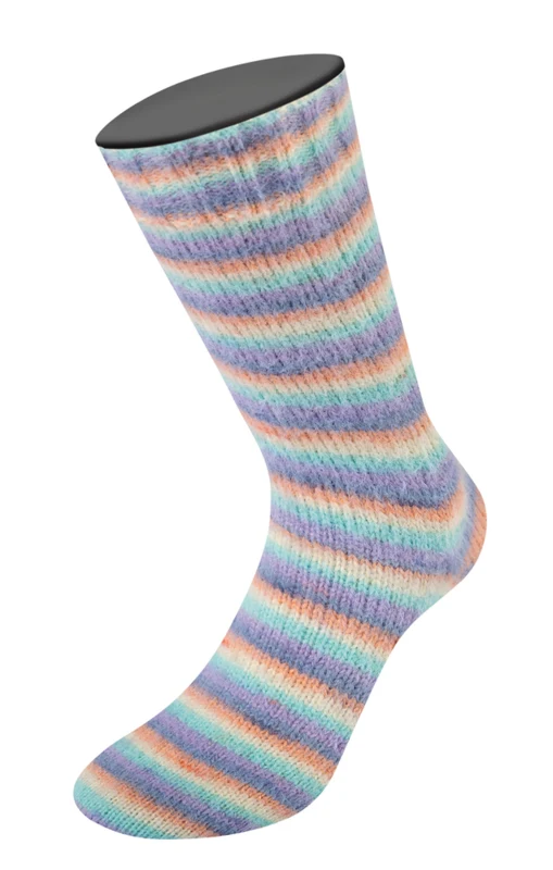 Lana Grossa Cosy Socks Multi Stripes 153 Lavanda/azul grisáceo/salmón/crema/turquesa