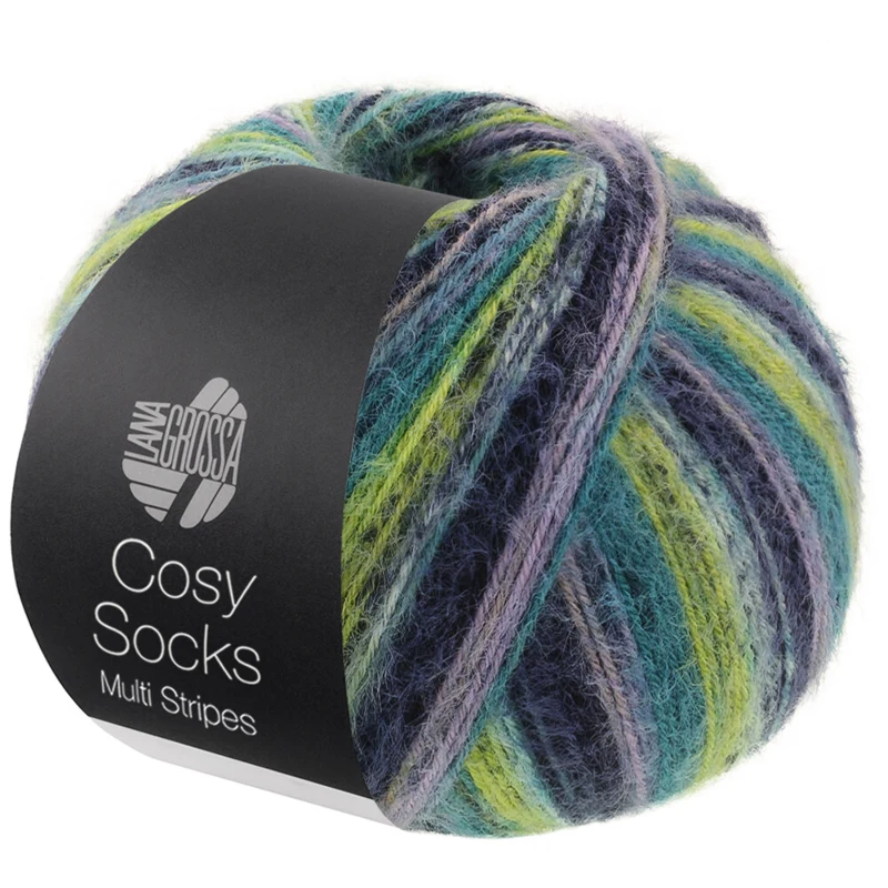 Lana Grossa Cosy Socks Multi Stripes 157 Lavanda/petróleo/verde mayo/turquesa/azul noche
