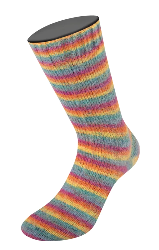 Lana Grossa Cosy Socks Multi Stripes 151 Petróleo/azul ahumado/fucsia/naranja/amarillo