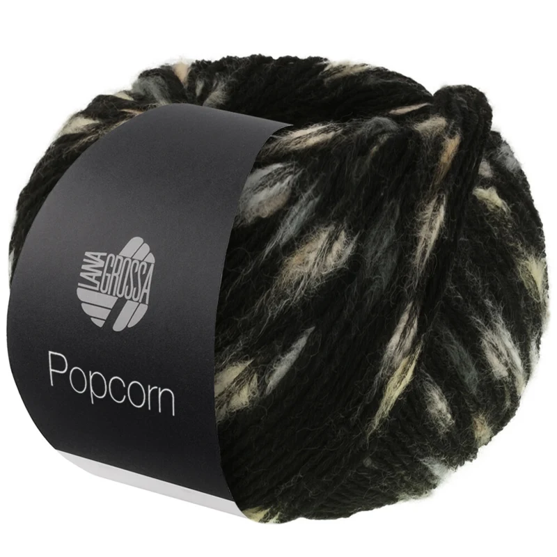 Lana Grossa Popcorn 08 Negro/blanco roto/beige