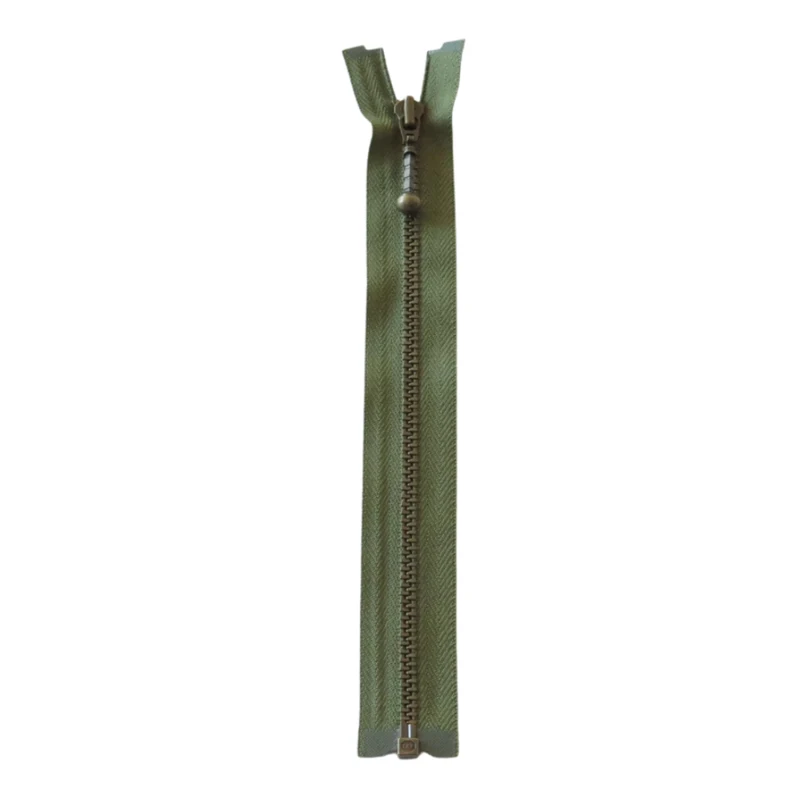 YKK Cremallera Metálica Divisible 4 mm (25-65 cm) 566 Verde militar, Latón antiguo