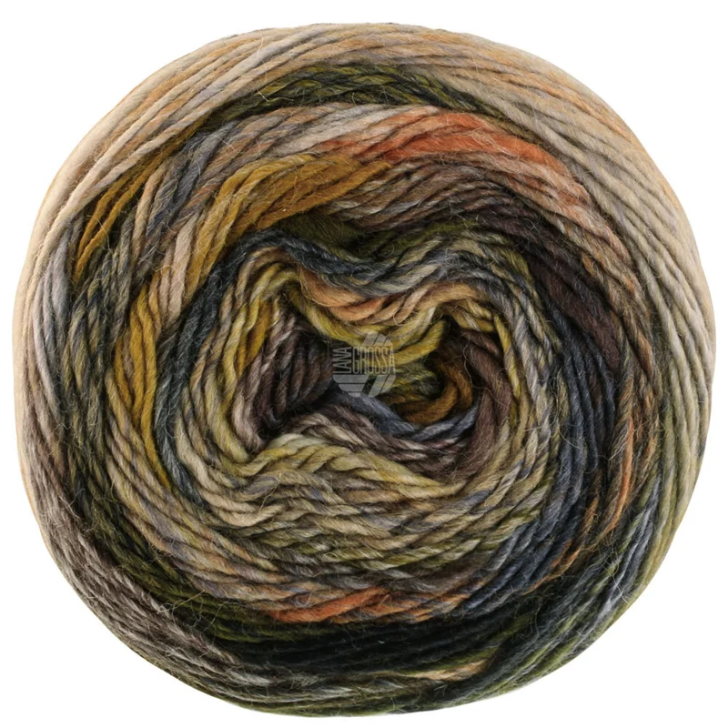 Lana Grossa Colorissimo 215 Marrón naranja/Gris plata/Gris claro/Beige claro/Gris azul/Gris acero/Verde musgo/Verde bosque